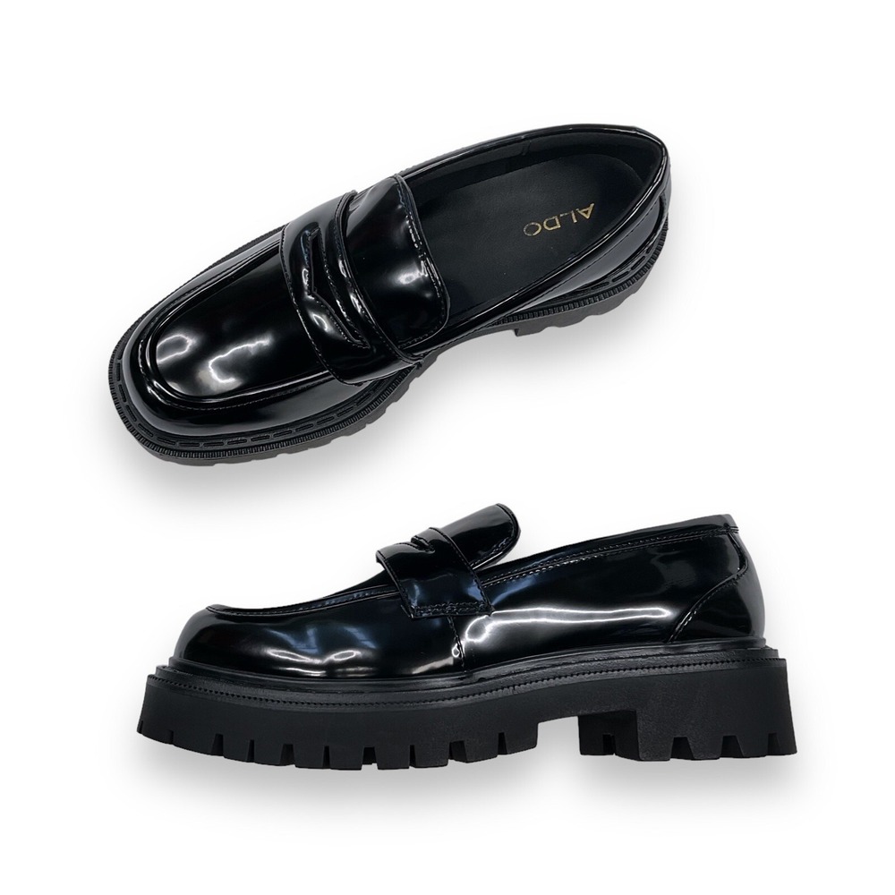 Aldo‎ Loafers Womens Size 8.5M Black Chunky Block Heel Shoes Shanna Slip On NWOB